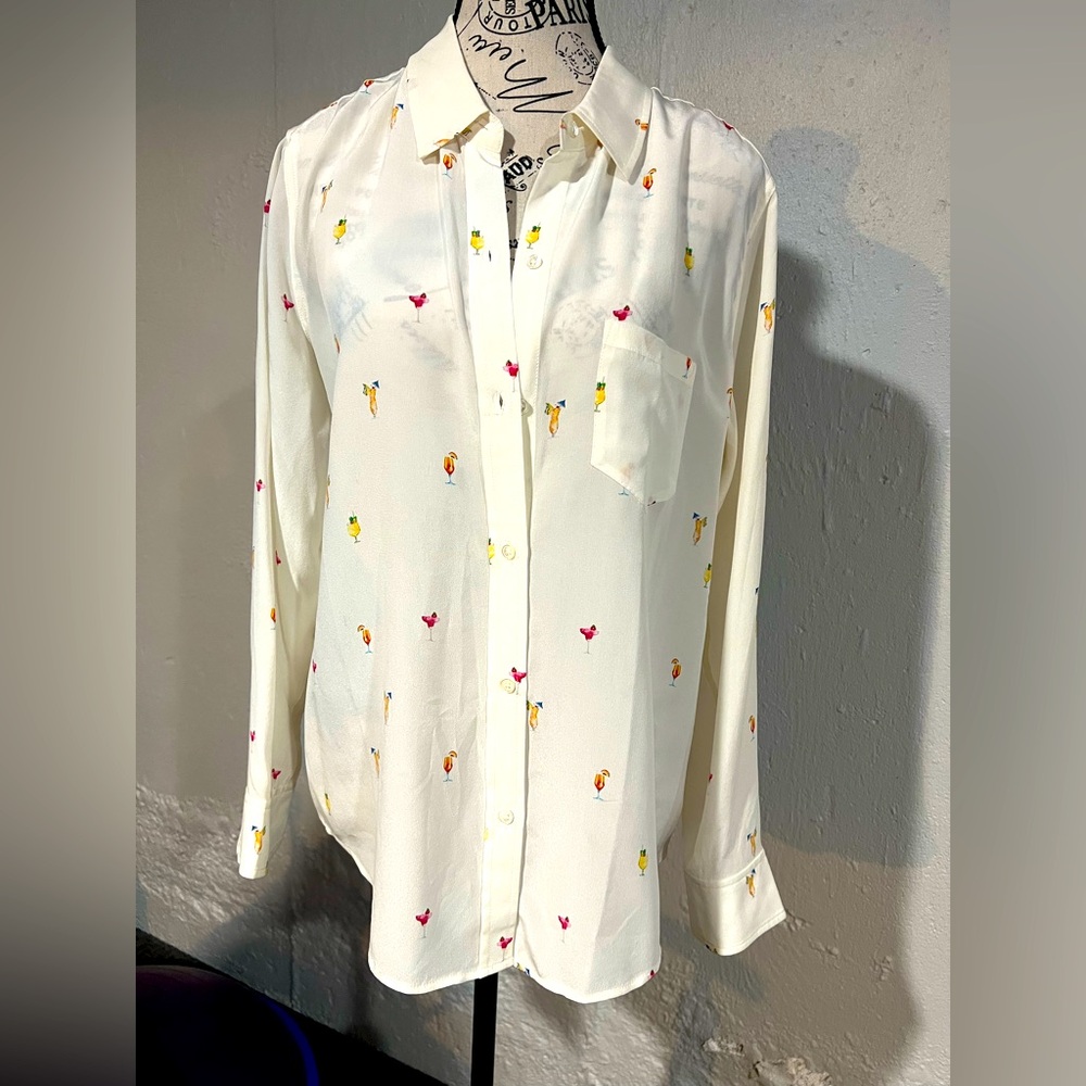 Colorful cocktails on Cream Silk blouse